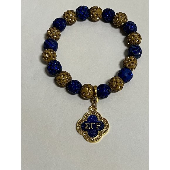 Sigma Gamma Rho Beaded Bling Elastic Flower Charm Bracelet - Picture 3 of 10